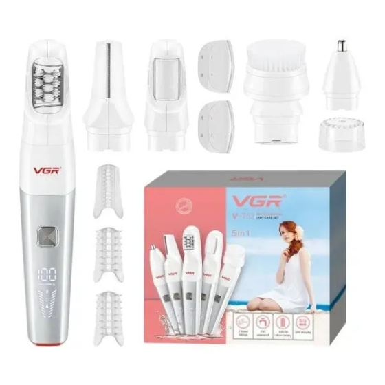 Епілятор акумуляторний 5в1 VGR V-752 IPX5 (тример, тример для носа, пемза, щітка) Червоний. Київ