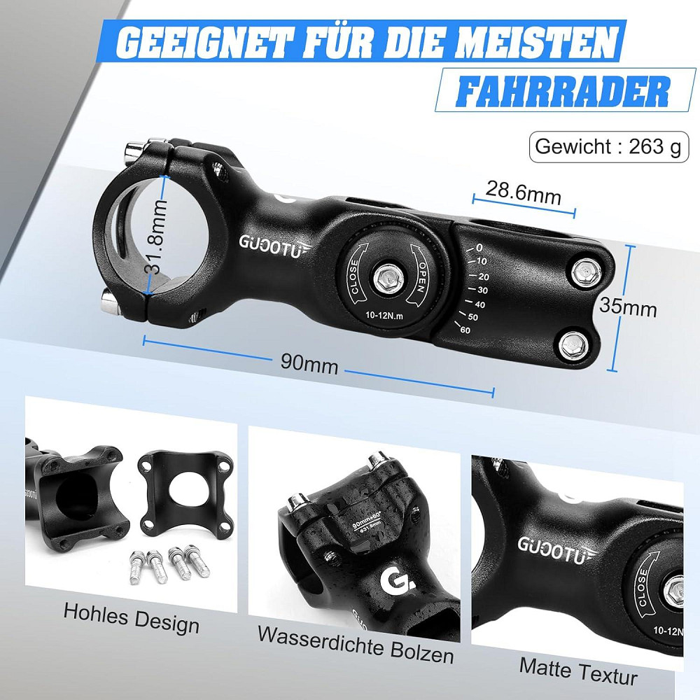 Регульований винос керма для велосипеда GUOOTU Ø 31.8см Луцьк - фото 3