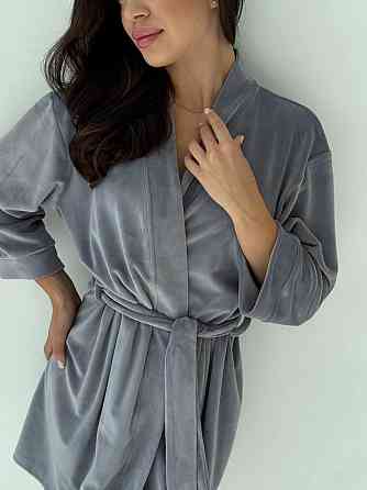 Халат жіночий плюш велюр під пояс Сірий S Харків