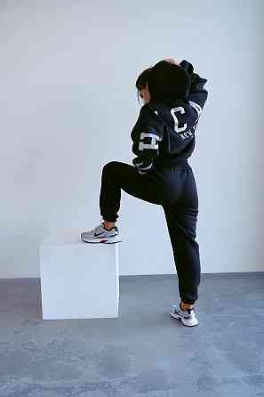 Женский стильный повседневный костюм Chicago с двойным капюшоном Черный, 48/50 Одесса