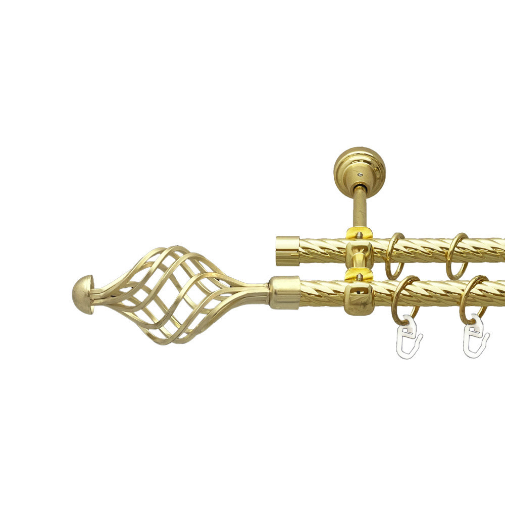 Карниз Orvit Арезо металевий дворядний відкритий скручена труба кільце металеве Золото 16\16 мм 240 см Львов - изображение 1