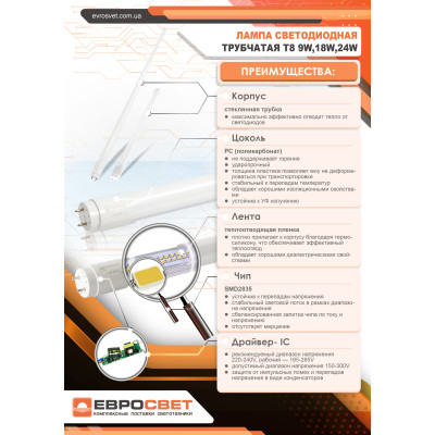 Лампочка EVROLIGHT L-1500 6400K 24Вт G13 T8 Вінниця - фото 5