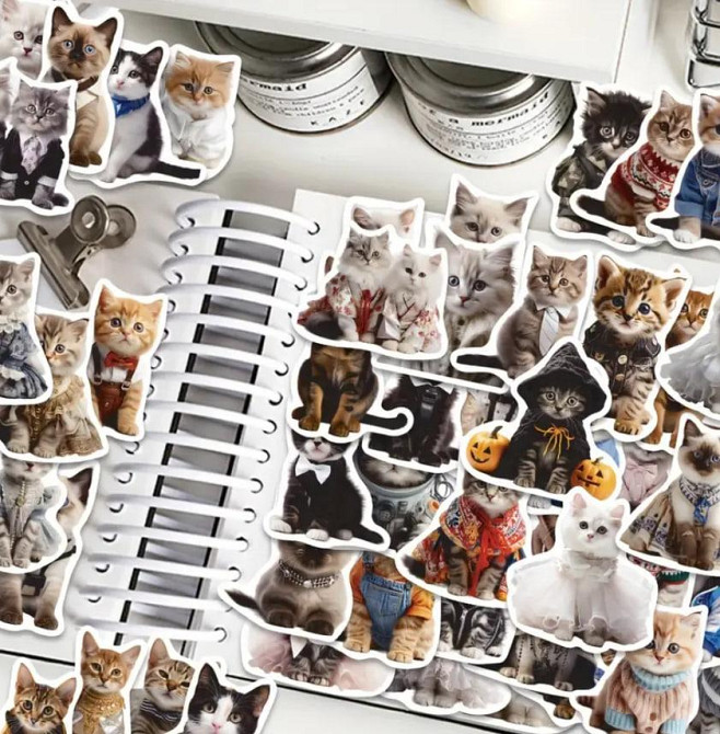 Наклейки Стікери Коти - Водонепроникні Вінілові Естетичні Наклейки з Котами для Пляшки Води, Комп'ют Київ - фото 5