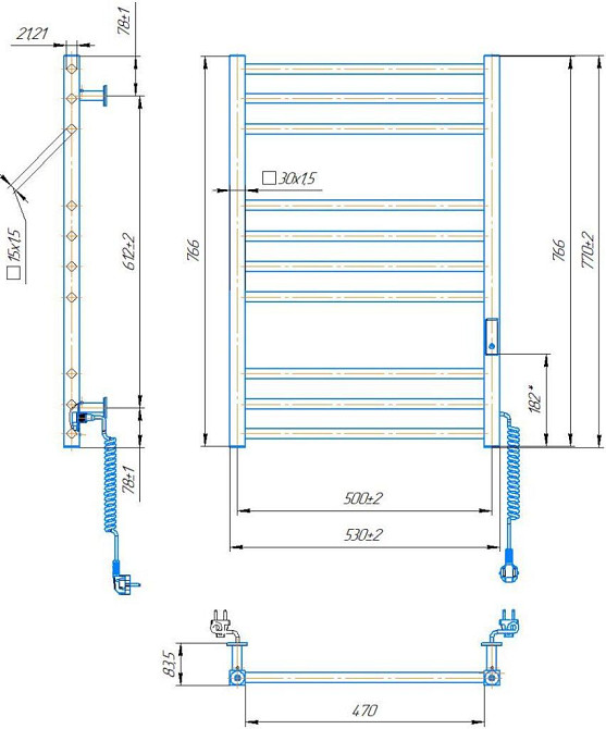 Электрический полотенцесушитель Mario Киото-I 770х530/500 TR К 2.0 Киев - изображение 4