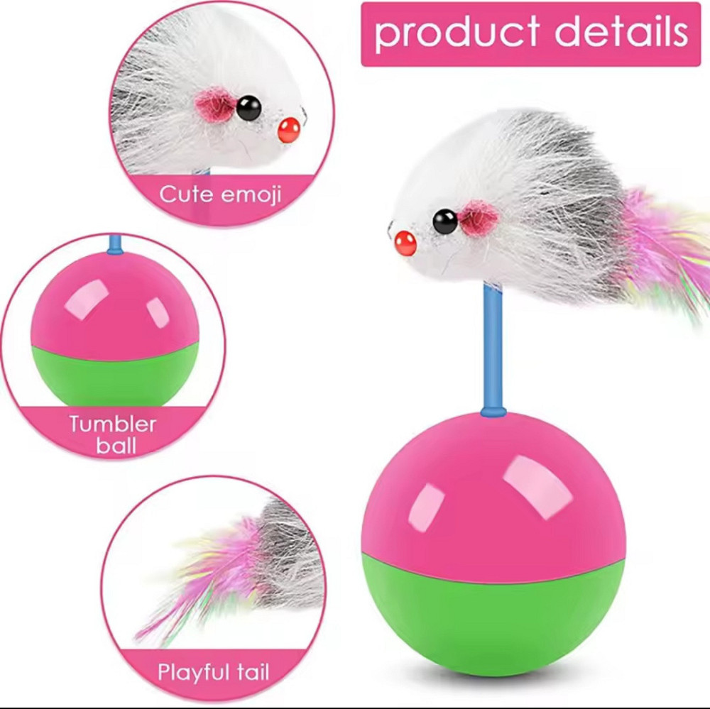 Мячик неваляшка для котов пластиковый с мягкой мышкой 110мм на 55 зеленый с розовый Киев - изображение 4