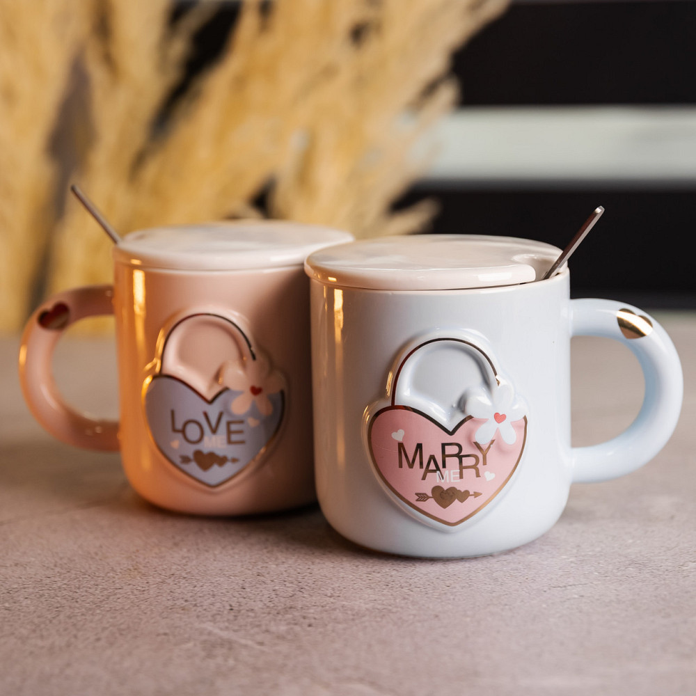 Парные фарфоровые чашки с сердцем, 400 мл, розово-голубые Киев - изображение 3