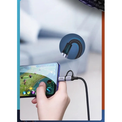 Дата кабель USB 2.0 AM to USB-C + Micro 5P 1.0m 3A US177 black Ugreen (30875) Винница - изображение 6