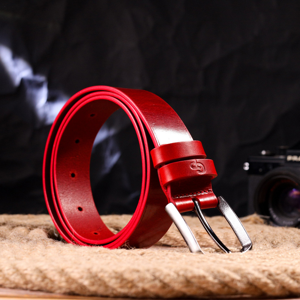 Женский яркий ремень из натуральной кожи Grande Pelle 21457 Красный Киев - изображение 8