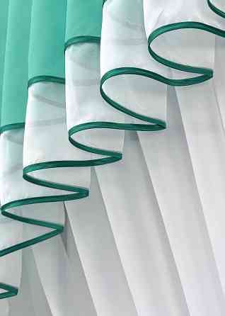 Кухонний комплект VR-Textil № 062к шторка з ламбрекеном бірюзовий з білим 150х170 см (52-1170) Київ