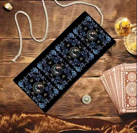 Мішечок для карт таро з принтом чорного кота, сумка для зберігання карт таро і оракулів 38×17 см Київ