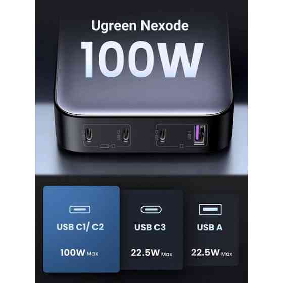 Зарядний пристрій 4xUSB 100W GaN (3хUSB-C+USB-A) Nexode Series чорний CD328 Ugreen (90928) Киев