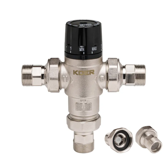 Клапан змішувач термостатичний триходовий 1'' (з накидн. гайками) Koer KR.1258 (KR2817) Київ