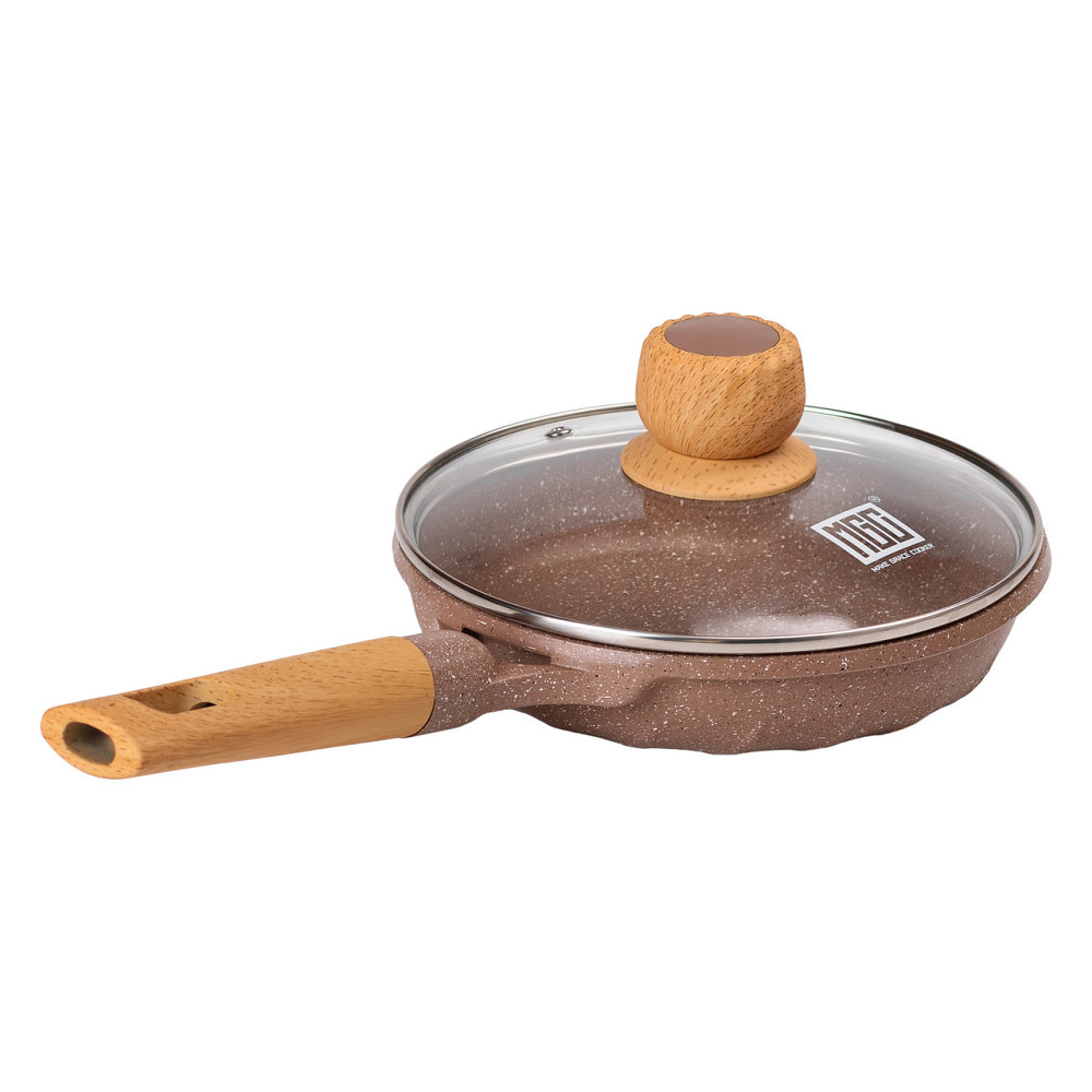 Мармурова алюмінієва сковорода з антипригарним покриттям 1 літр Ø 20 см кавова MGC HP-4-421CO Коломия - фото 5