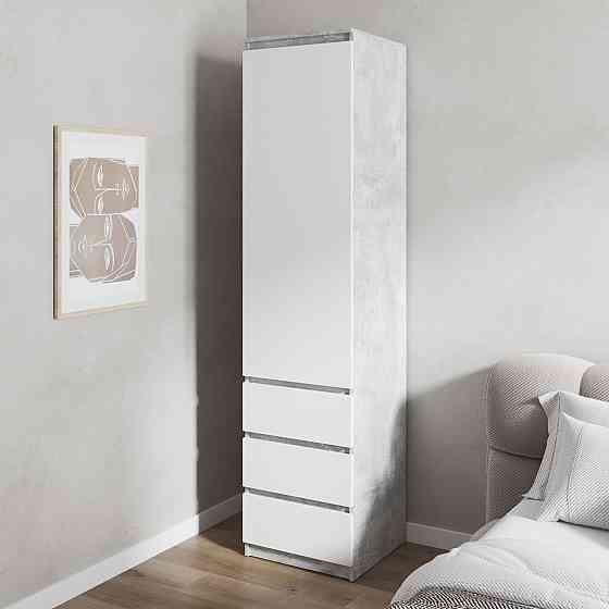 Шафа для одягу VAYS, пенал з полицями та шухлядами, без ручок R-35 Бетон-Білий фасад Львів