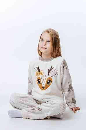 Пижама детская, тёплая, велсофт, бежевая, зима весна осень плюшевая мягкая 122 Киев