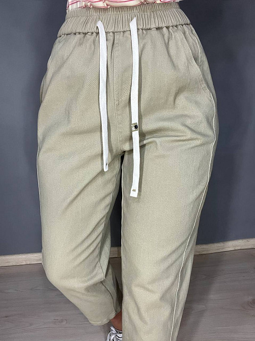 Джинси жіночі A-N 9962 MOM кюлоти укорочені резинка на таліі шнурок бежеві, бежевий, M, M, 76 см, 100 см Київ - фото 20