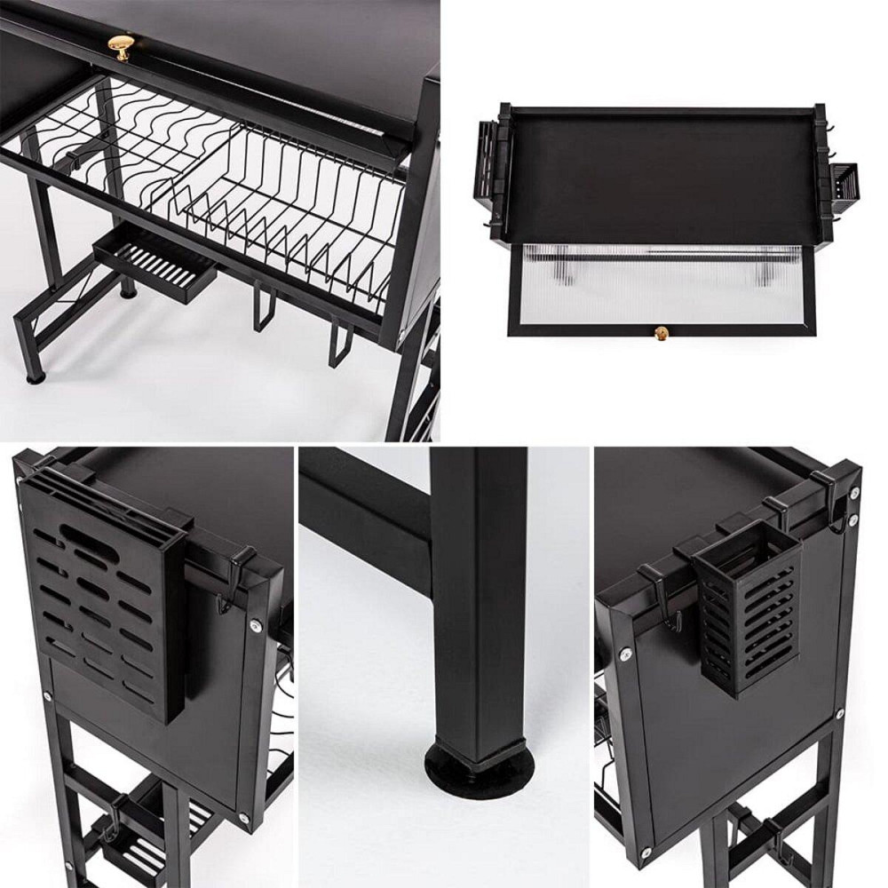 Полиця-органайзер для зберігання та сушіння посуду над раковиною мобільна з нержавіючої сталі 65х30х78см Чорна SW-00002115 Київ - фото 5