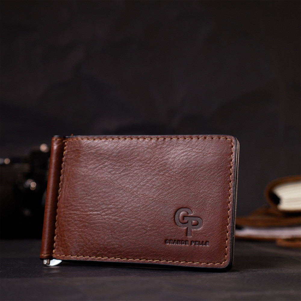 Надежный кожаный зажим для денег Коричневый (GRANDE PELLE) Киев - изображение 3