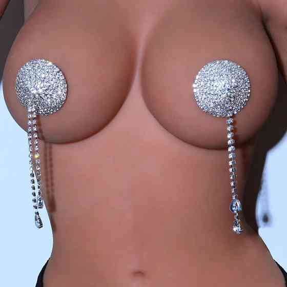 Наклейки на груди з камінням 5 см сріблястий Київ