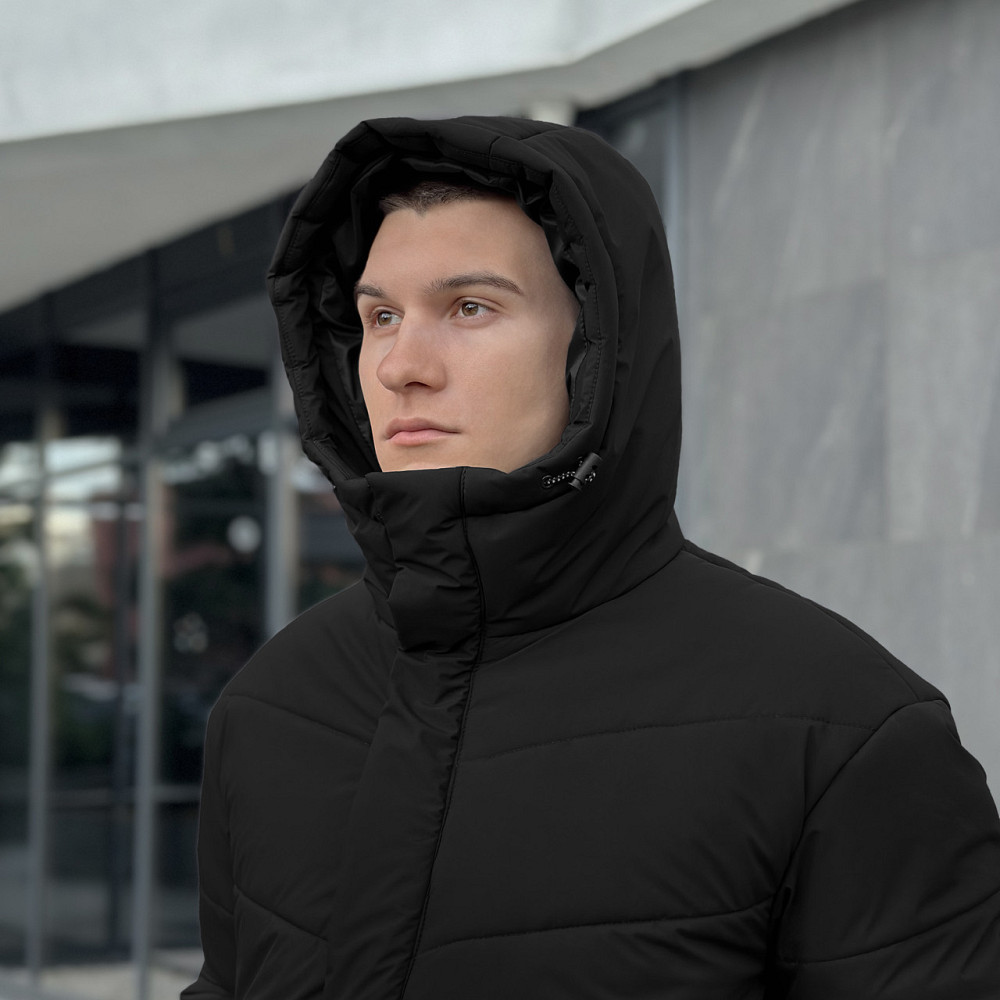 Парка зимняя мужская куртка удлиненная теплая с капюшоном Pobedov Legas черная 2XL Одесса - изображение 7