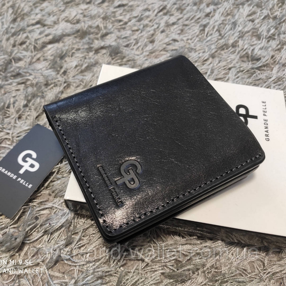 Красивий чорний чоловічий гаманець на магнітах Grande Pelle Lettera Київ - фото 4