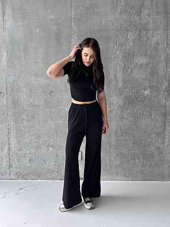 Женский прогулочный костюм двойка: футболка и штаны вискоза 44/46, Черный Одесса