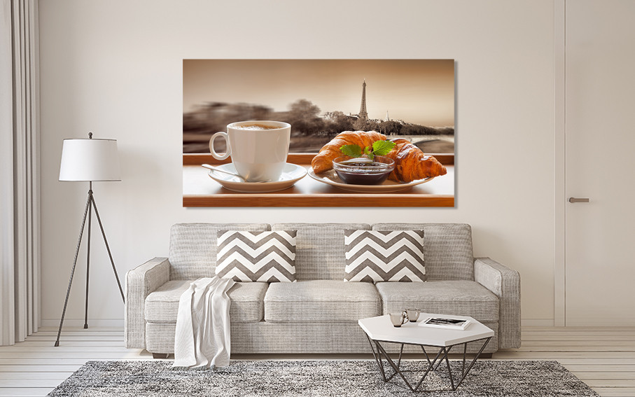Картина полотно у вітальню / спальню Кава з Круасаном      MLP_399 ( 60х30см ) 70x140 см Київ - фото 2