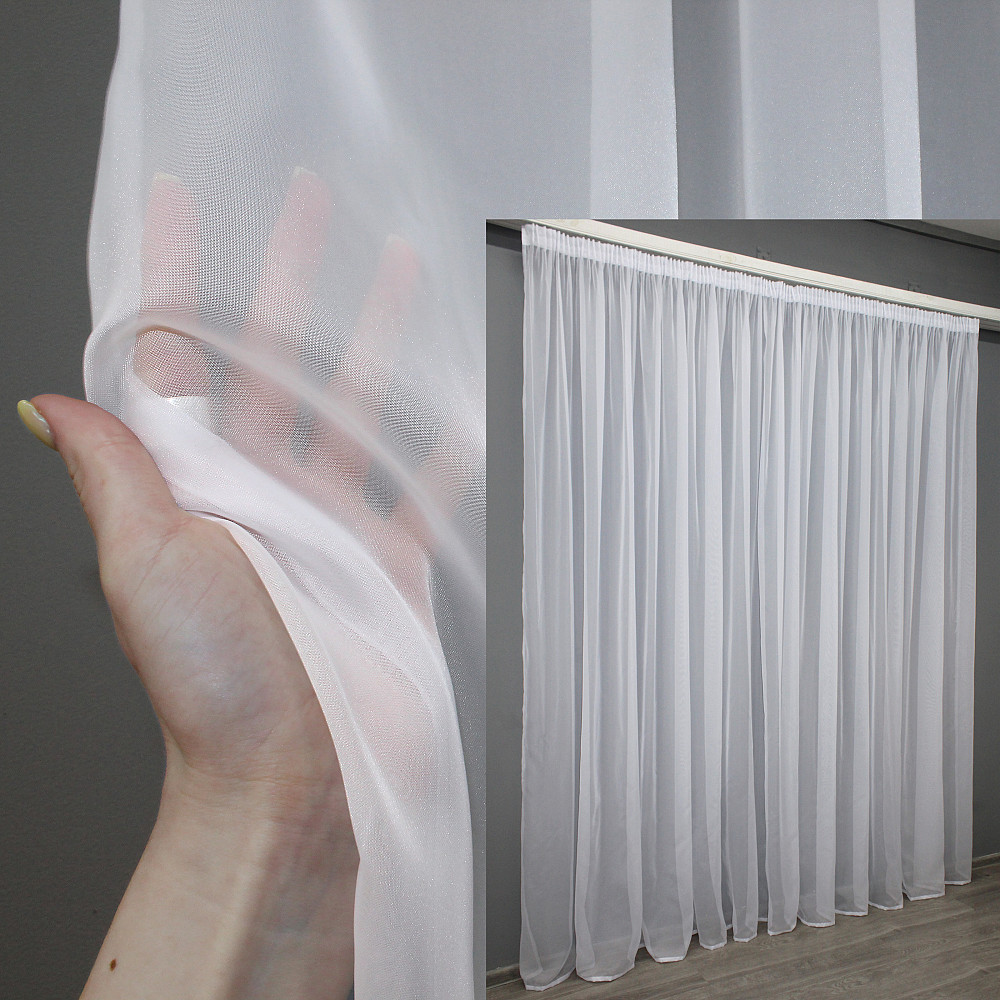 Тюль с тесьмой карандаш VR-Textil н101 Шифон однотонный Белый 600х250 см (44-031) Киев - изображение 1