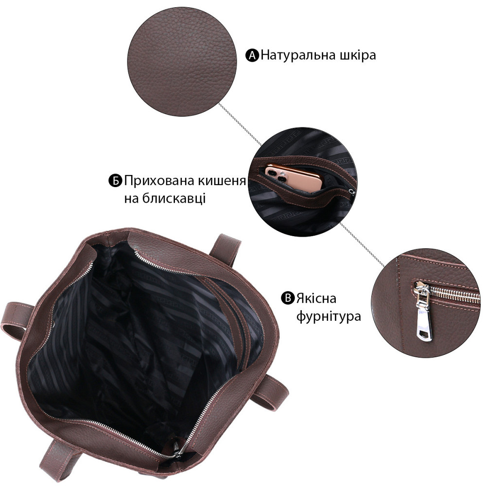 Кожаная матовая женская сумка Коричневый (SHVIGEL) Киев - изображение 8