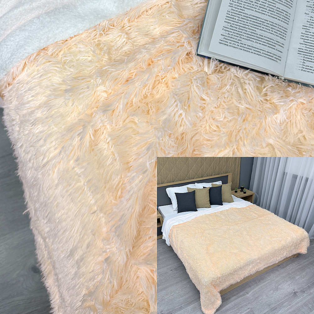 Плед-покривало 200х230 см (+-10см) Травка на овчині колір кремовий з білим (87-220) Київ - фото 1