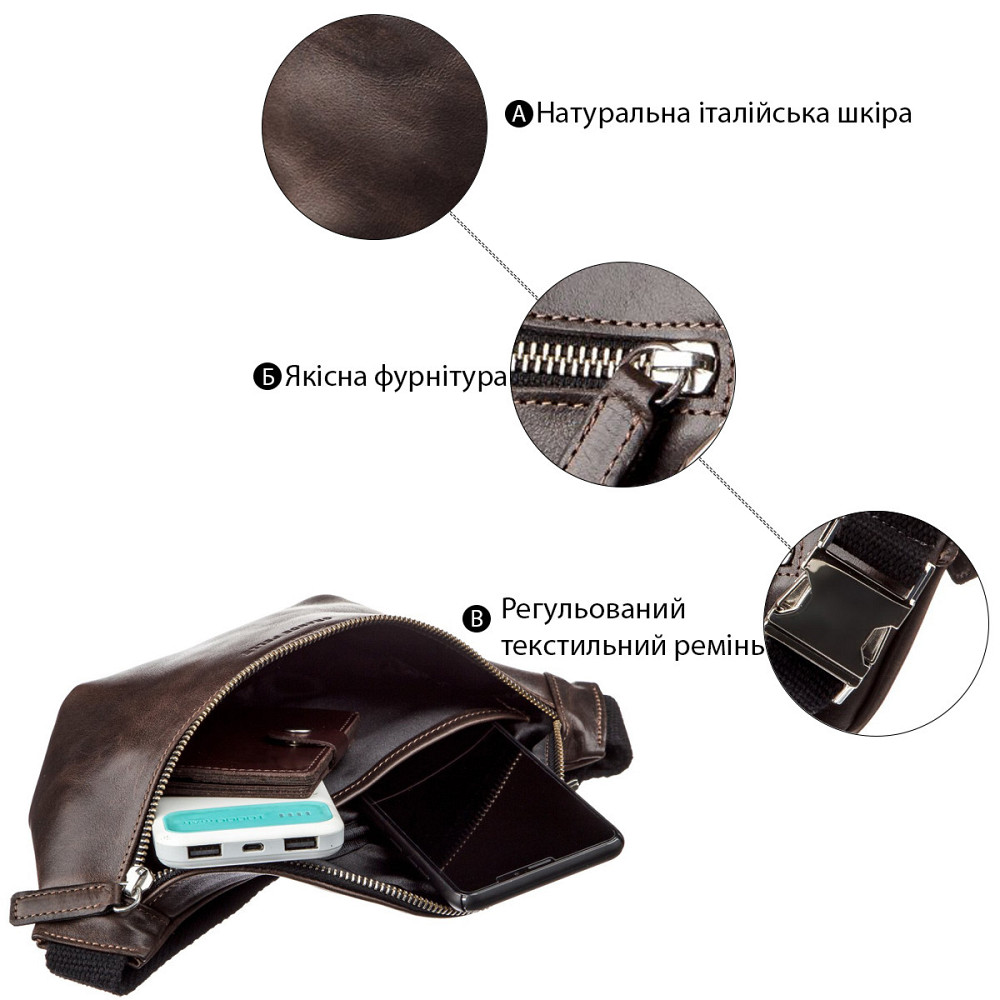 Поясная сумка Темно-коричневая (GRANDE PELLE) Киев - изображение 8