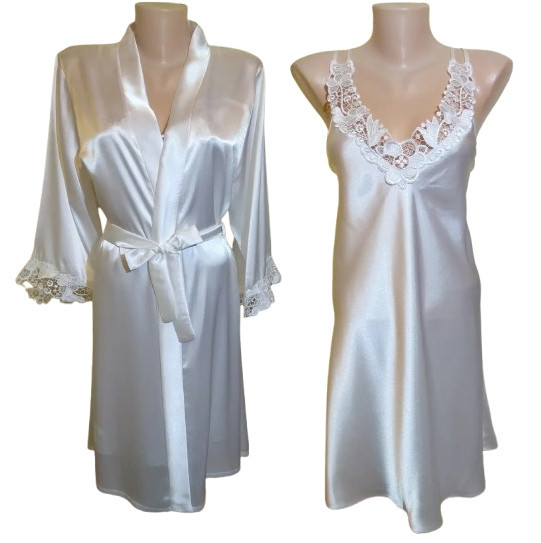 Пеньюар атласный с кружевными вставками Jasmin (Белый) XL Винница - изображение 1