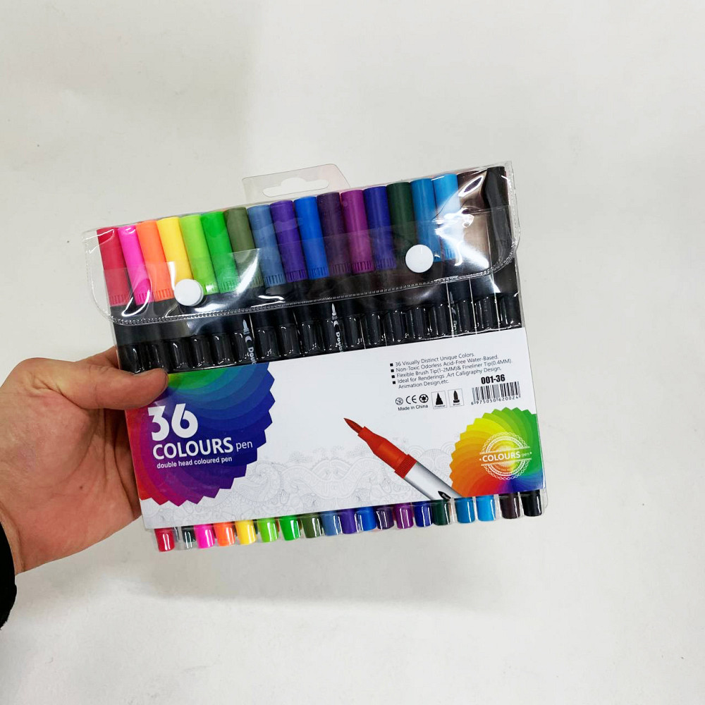 Профессиональный набор 36 шт двухсторонних маркеров линер+кисть с мягкой головкой на водной основе ND-67 Львов - изображение 3