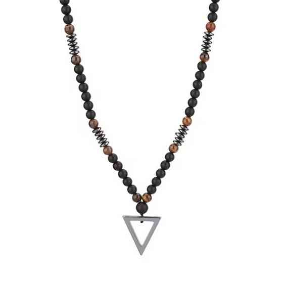 Ожерелье из чёрного агата и тигрового глаза с треугольной подвеской Киев