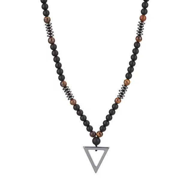 Ожерелье из чёрного агата и тигрового глаза с треугольной подвеской Киев - изображение 5