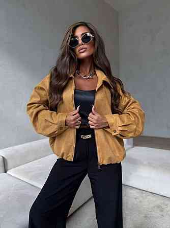 Жіночий стильний бомбер оверсайз на блискавці замш на дайвінгу Кемел, 42/46 Одеса