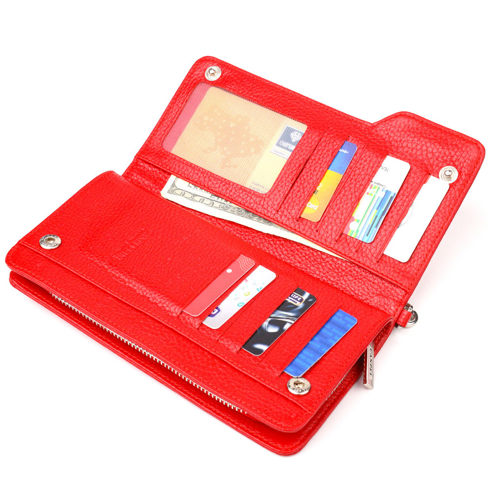 Вместительное женское портмоне клатч из натуральной кожи Красное (CANPELLINI) Киев - изображение 9