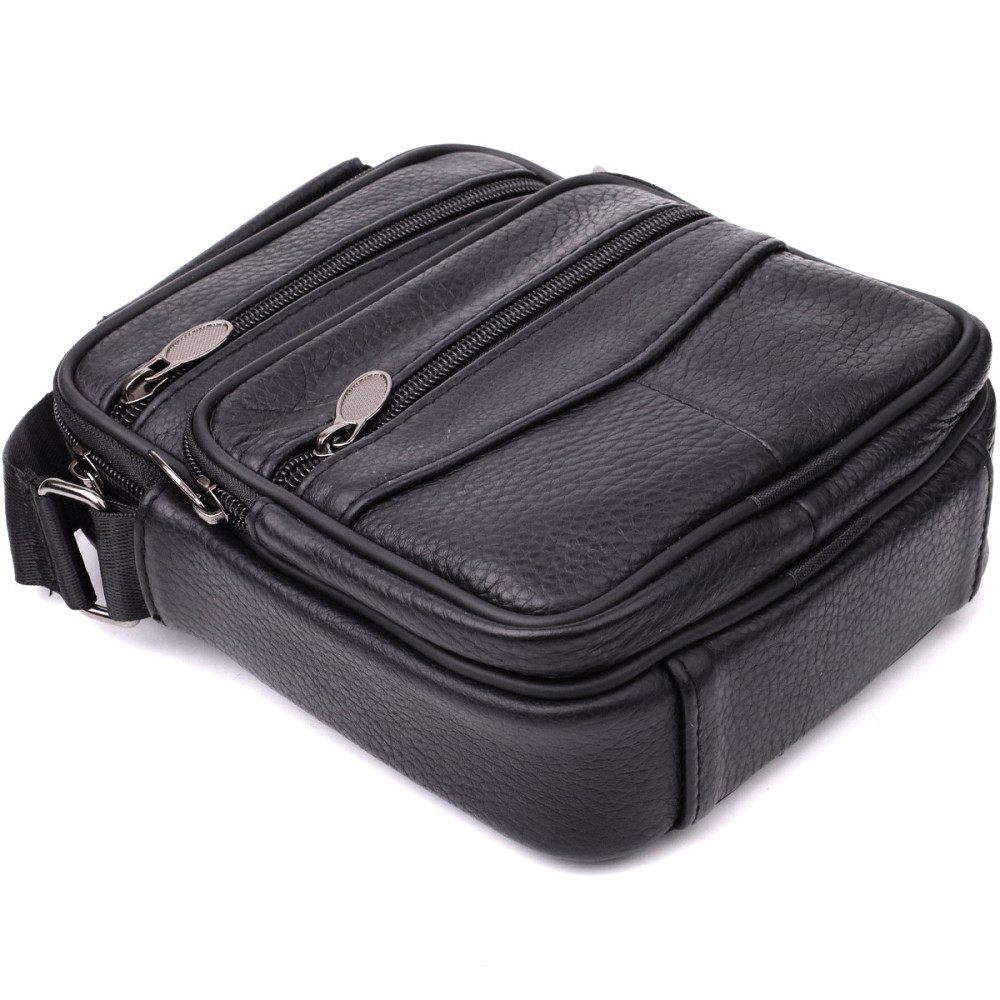 Практична вертикальна сумка з ручкою для чоловіків з натуральної шкіри Чорний (Vintage) Київ - фото 9