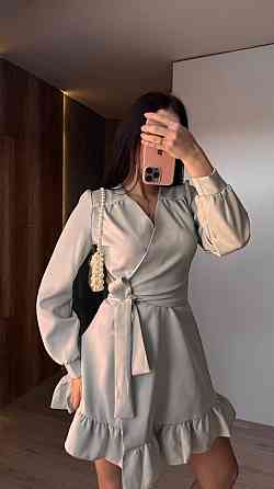 Женское романтическое платье на запах костюмка Серый Одесса