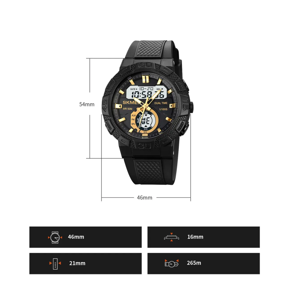 Чоловічий спортивний годинник Skmei 1881 (Чорний із золотистим і білим циферблатом) Київ - фото 10