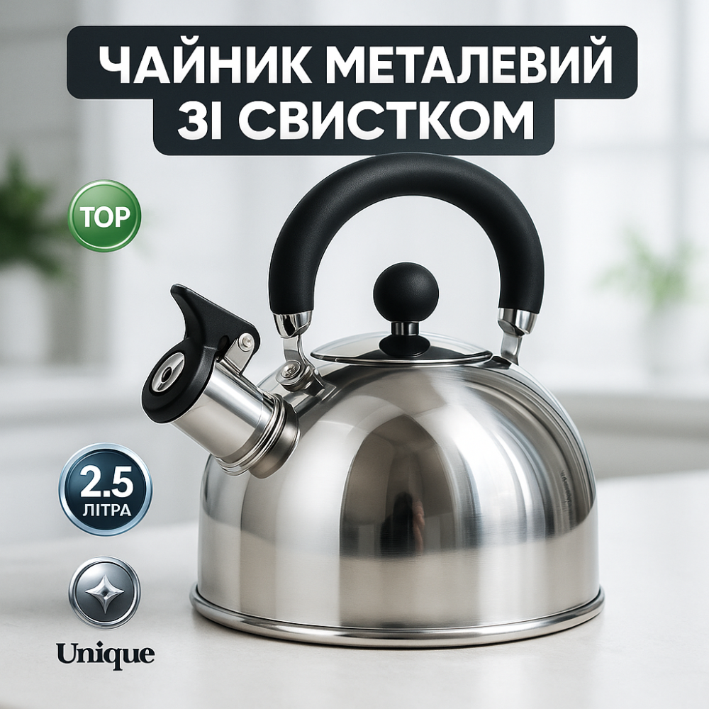 Чайник нержавеющая сталь для плиты Unique, Чайник на плиту со свистком нержавейка VX-78 Львов - изображение 12