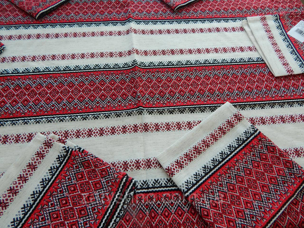 Красный  комплект скатерти и салфеток на льне Киев - изображение 3