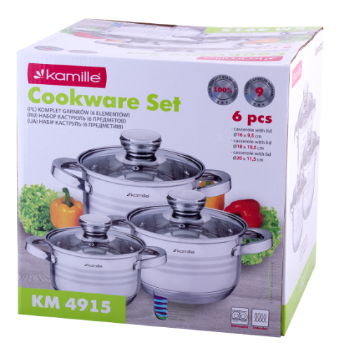 Набір каструль 6 предметів (каструлі 1,5/2/3л) нержавіюча сталь порожнисті ручки 4915 KAMILLE Житомир - изображение 10