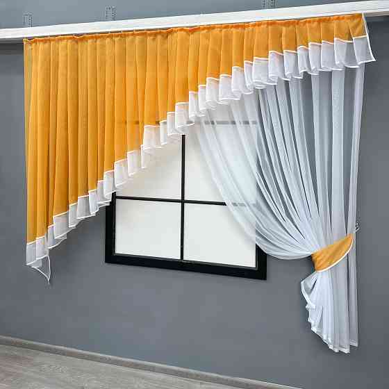 Кухонний комплект VR-Textil № 062к шторка з ламбрекеном помаранчевий із білим 200х170 см (52-1183) Київ