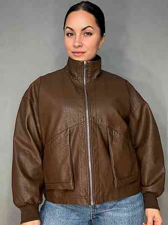Куртка жіноча Buosc Hisae 80901 з екошкіри оверсайз бомбер коричнева, коричневий, XL Київ