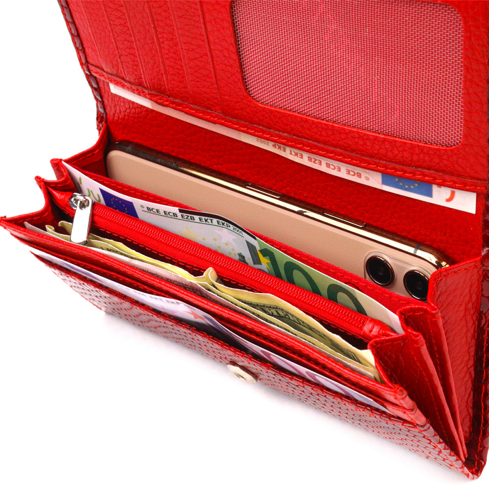 Превосходный женский кошелек из натуральной лакированной кожи с тиснением под змею CANPELLINI 21655 Красный Киев - изображение 4