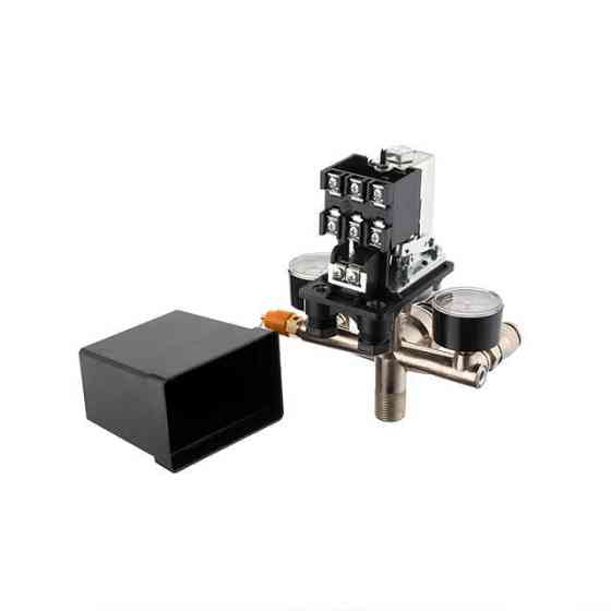 Пресостат 380 В (блок автоматики компрессора) в сборе: прессостат, редуктор, 2 манометра, предохранительный клапан, 2 выхода, 10 бар Киев