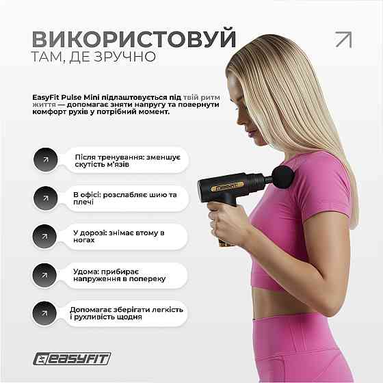 Перкусійний масажер для тіла EasyFit Pulse Mini 4 насадки, 6 режимів Коломия