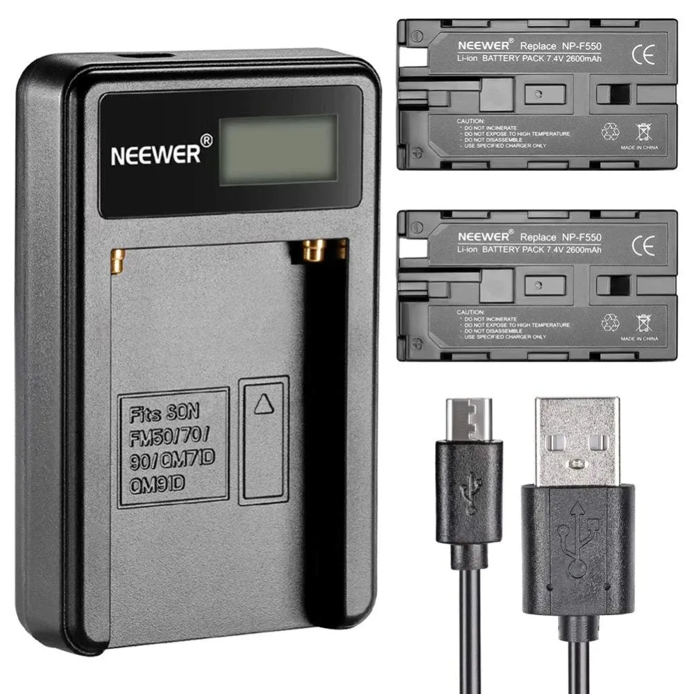 Зарядний Пристрій Neewer Micro USB + 2 Акумулятори NP-F550 2600 мАг для Sony Handycam, LED Світла, Відеокамер та Фотообладнання Київ - фото 2