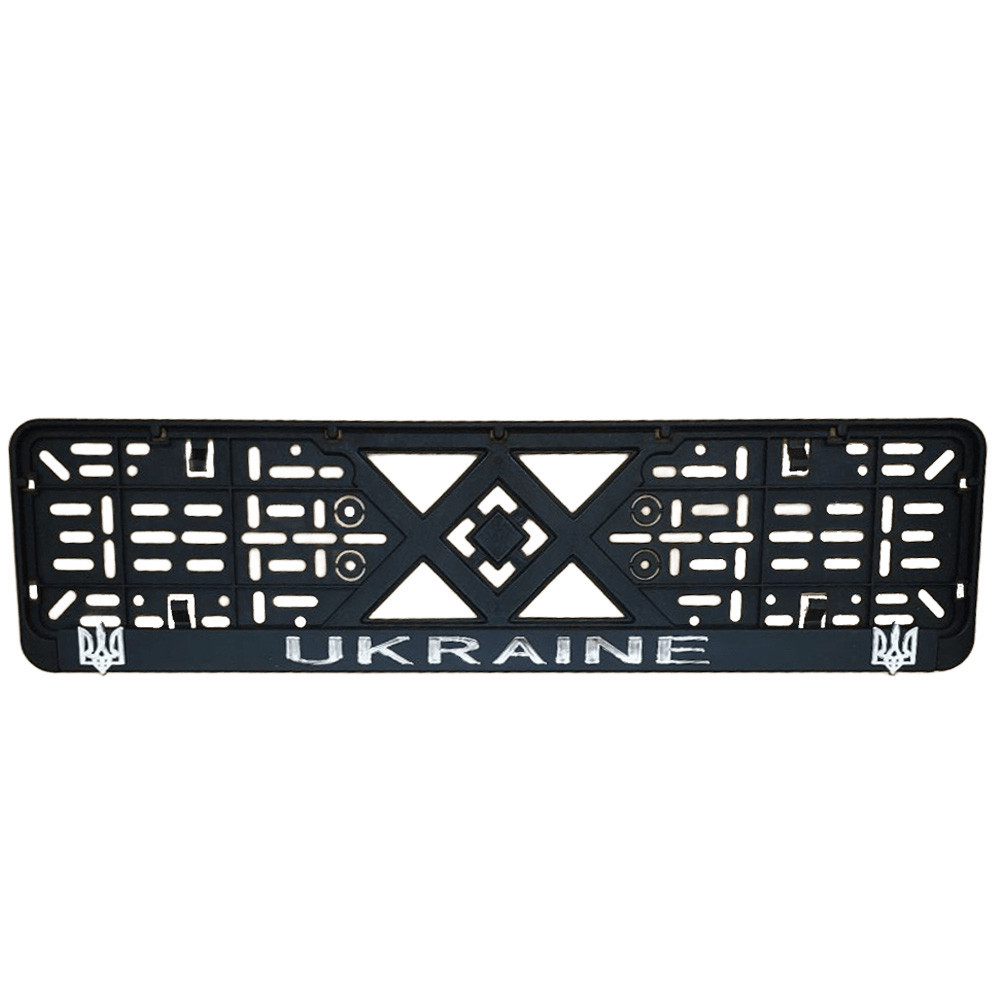 Рамка номерного знаку хром надпис Ukraine пластик чорна 1шт Київ - фото 1
